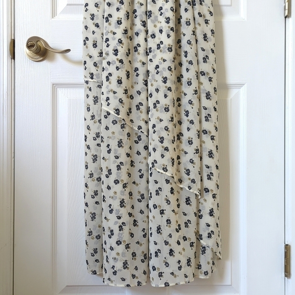 Abercrombie & Fitch Floral Chiffon Cold Shoulder A-Line Maxi Dress Ivory Navy S - Picture 9 of 15